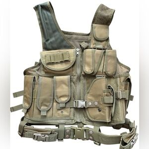 Barbarians Tactical Zip Snap Vest‎ Tan & Olive Green Army/Military Style Heavy ￼